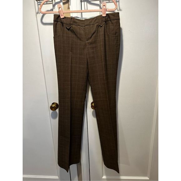 Guess Dress Pants Womens Size Small 26 Brown Plaid Stretch Wide Leg Low Rise Str - Picture 2 of 7
